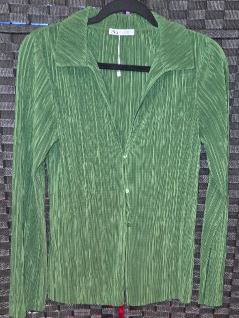Zara Pilsse Pleated Button-Up Green Shirt